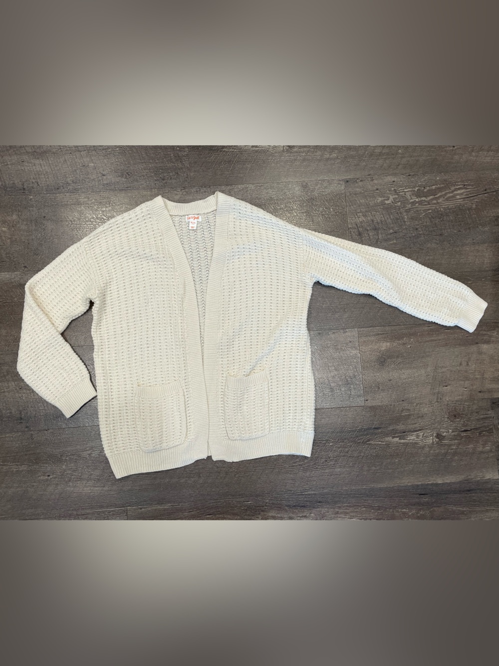 Cat & Jack Girls Light Cream Open-Front Knit Cardigan Sweater Size XL (14)